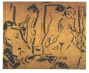 Ernst Ludwig Kirchner Female nudes in a atelier oil on canvas